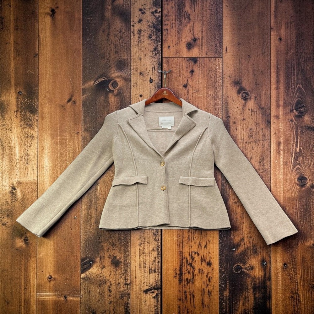 Anthropologie Womens Sweater Knit Blazer Jacket Oatmeal Beige Size XS Stretch